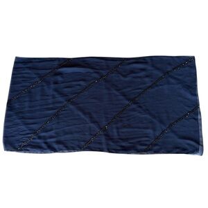 Navy Blue Sheer Cejon Scarf Wrap with Beaded Embellishments